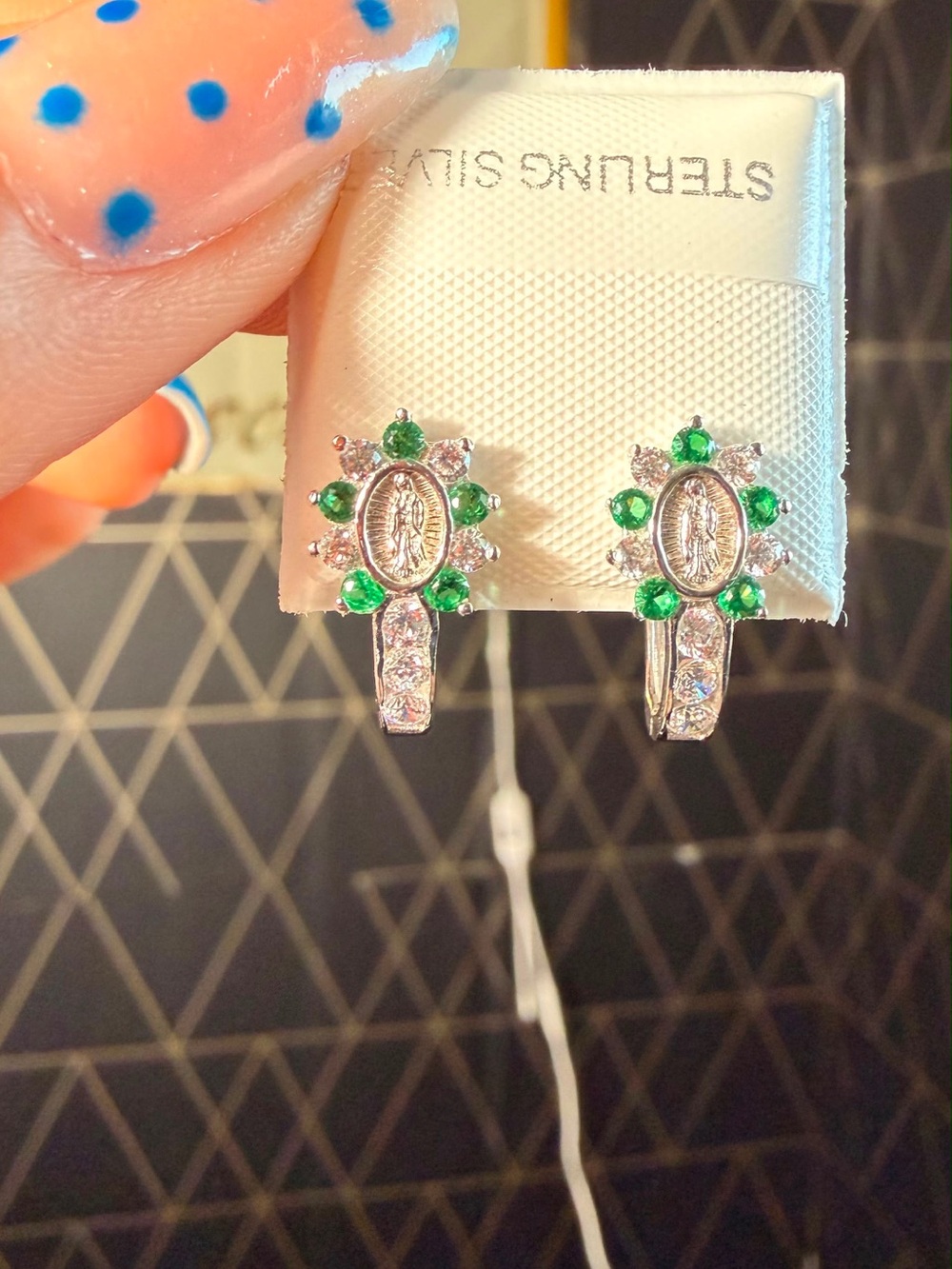Green Crystal Medallion Hoop Earrings